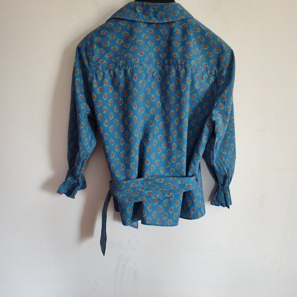 Ladies SZ S Lauren Ralph Lauren Blue Floral Cotton Blouse - Picture 3 of 4